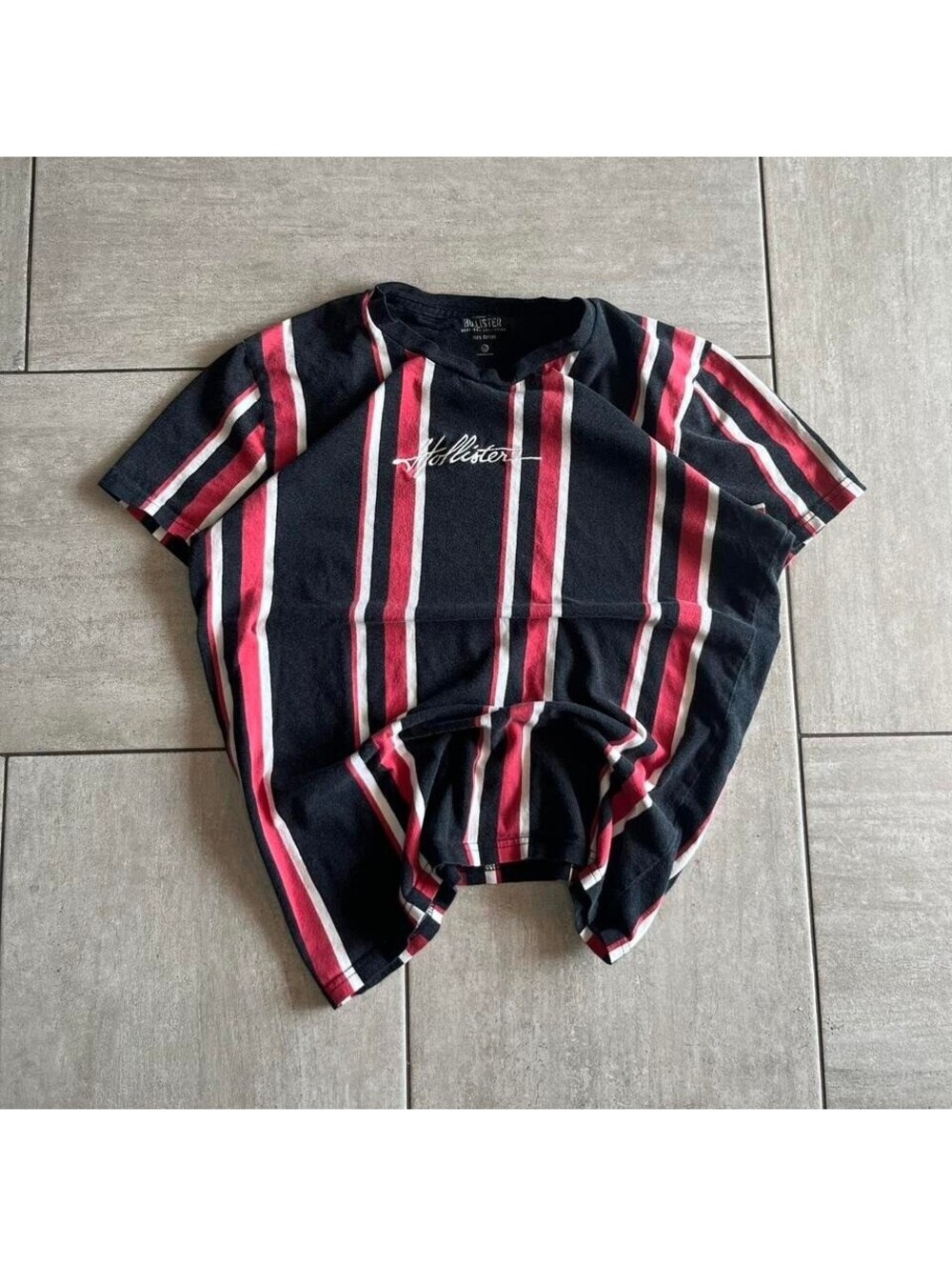 Hollister Wos Vertical Stripe Navy White Embroidered Logo L